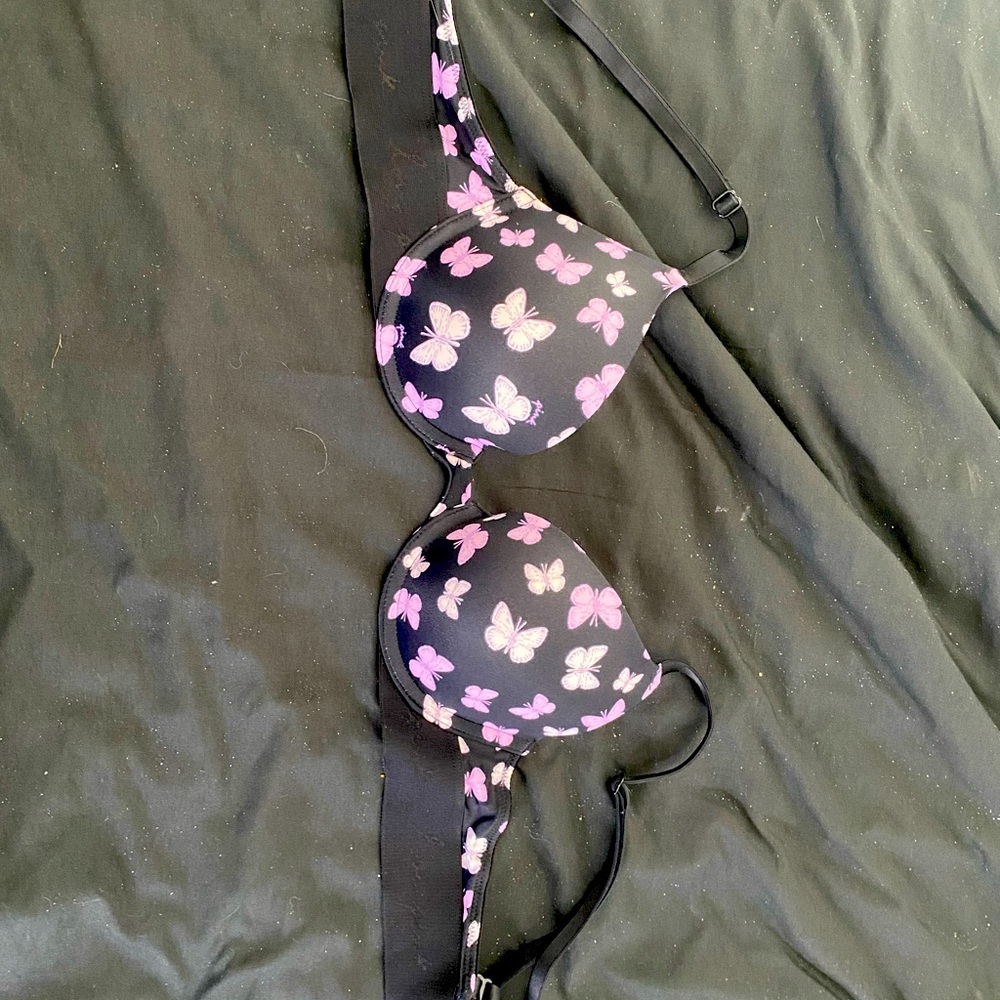 Pink butterfly push up bra